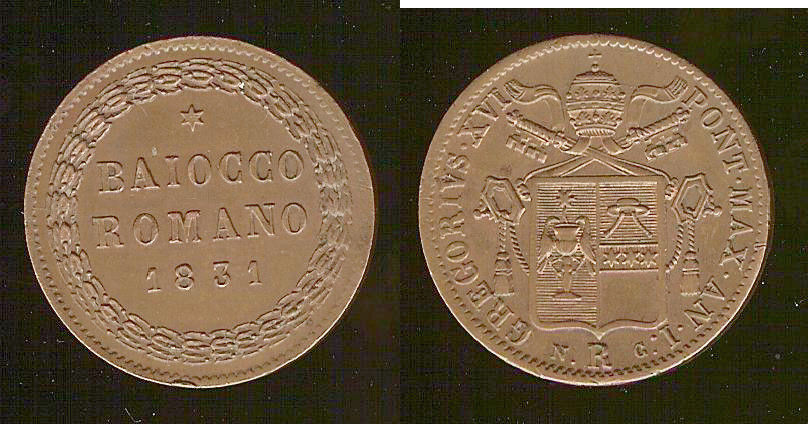 Papal States 1 baiocco 1831 vUncAU